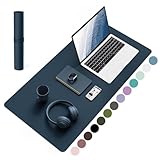 YSAGi Non-Slip Leather Desk Pad Long Size, Waterproof Laptop Computer Desk Keyboard Mat, Table Protector Blotter Mat, Large Mouse Pad for Office/Work/Home/Decor(Dark Blue, 31.5" x 15.7")
