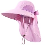 Womens Sun Hat UV Protection, Foldable Waterproof Wide Brim Bucket Hats with Neck Flap for Summer Beach Fishing Hiking Purple
