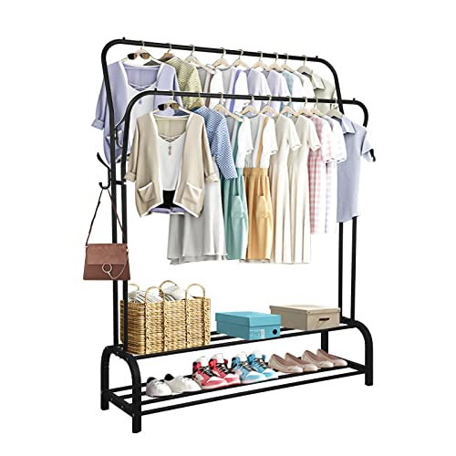 Vinteky Percheros Burro Independiente Perchero Dobles Varillas Estante de Ropa de Dormitorio Multifuncional 110 × 33 × 125-145 cm (Negro) Cover
