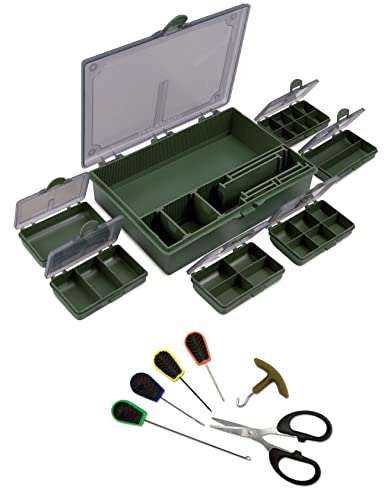 Kit Scatola Porta Accessori Carpfishing + Aghi Forbici Tiranodi Pesca Cassetta Minuteria