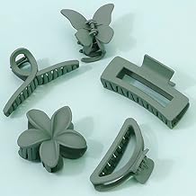 Ahoney 5 Pack Large Claw Hair Clips Thick Hair Butterfly Flower Banana Clamps, Strong Hold Non-Slip Hair Accessories for Women Green