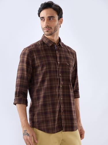 Image of Parx Men Slim Fit Checks Pattern Pure Cotton Semi Cutaway Collar Full Sleeve Casual Shirt