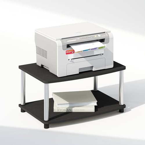 Image of Furinno Turn-N-Tube 2-Tier Printer Table with Storage, Under Desk Printer Stand, Toolless Assembly, for CPU, Work Supplies, Home Office, Americano