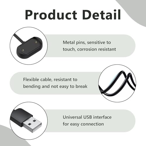 2 Piezas Cargador Compatible con Amazfit GTR 4 3/GTR 3 4 Pro, GTS 3 4, T-Rex 2 T-Rex Ultra/Cheetah Pro, USB 2 Pins Cable de Carga 100cm, Reloj Inteligente Accesorios, Base de Carga Magnética, Negro - imagen 3