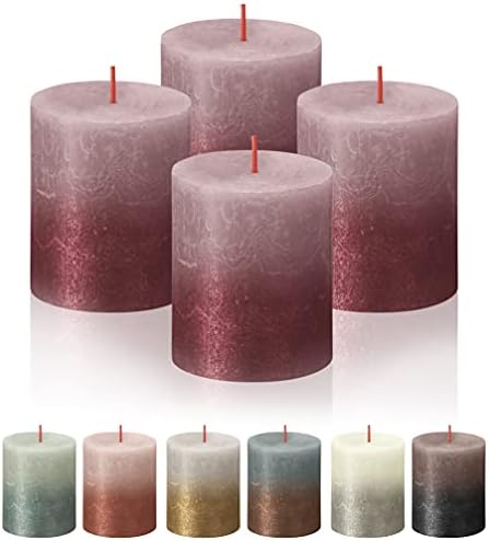 BOLSIUS 4 Pack Ash Rose/Red Sunset Rustic Metallic Pillar Candles - 2.75 X 3.25 Inches - Fine European Quality - Natural Eco-Friendly Plant-Based Wax - Unscented Dripless Smokeless 35 Hour Candles