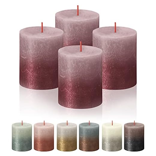 BOLSIUS 4 Pack Ash Rose/Red Sunset Rustic Metallic Pillar Candles - 2.75 X 3.25 Inches - Fine European Quality - Natural Eco-Friendly Plant-Based Wax - Unscented Dripless Smokeless 35 Hour Candles