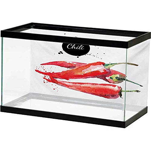 SLLART Fish Tank thermomenter Food,Hand Drawn Watercolor Illustration of Chili Pepper Spicy Ingredient,Fern