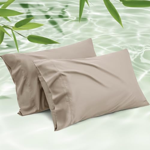 Image of Bedsure Simply Taupe Pillow Cases Queen Set of 2, Rayon Derived from Bamboo