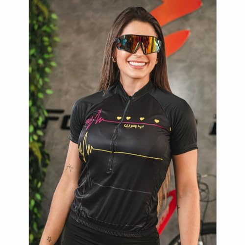 Camisa de Ciclismo Feminina Manga Curta Batimentos Coração Proteção UV Slim Confortável Pro Bike (BR