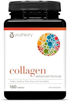 Youtheory Collagen Advanced Formula with Vitamin C, Hydrolyzed Formula for Optimal Absorption, Skin, Hair, Nails and Joint Support 180 Count