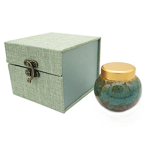 Image of Small Urn Mini Urn, small urns for human ashes, Handmade Ceramic Souvenir Urn, Alloy Threaded Sealing Cover, Home Or Office Decoration Display Burial (Marine Blue)