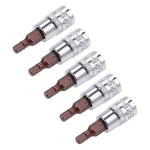 Image of sourcing map 5pcs 1/4" Drive x H4 (4mm) Hex Bit Socket, S2 Steel Bits CR-V Sockets 38mm Length Use with Ratchet Wrench, Slide Bar, Extension Rod