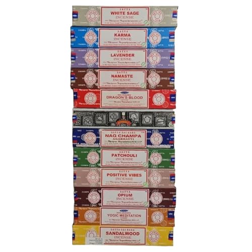 Image of Satya Incense Sticks Variety Pack of 12 | Assorted Premium Masala Incense Gift Set | Nag Champa, Sandalwood, Super Hit, Dragon’s Blood, Patchouli | Home Fragrance & Meditation Joss Sticks