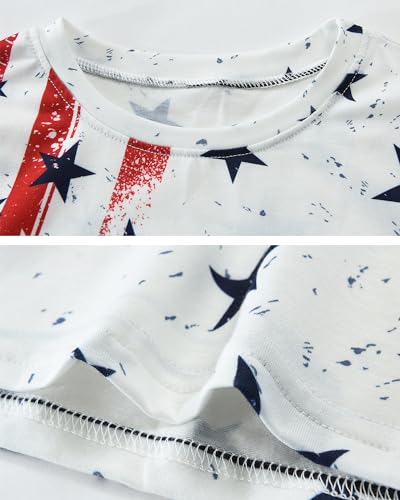 Image of DDSOL Girls July 4th Crop Tops Patriotic Shirt American Flag Short Sleeve Tshirts for Girl 6-14 Years