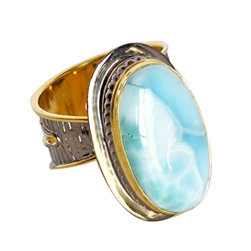 Bague larimar ovale et argent sterling 925 rhodié noir