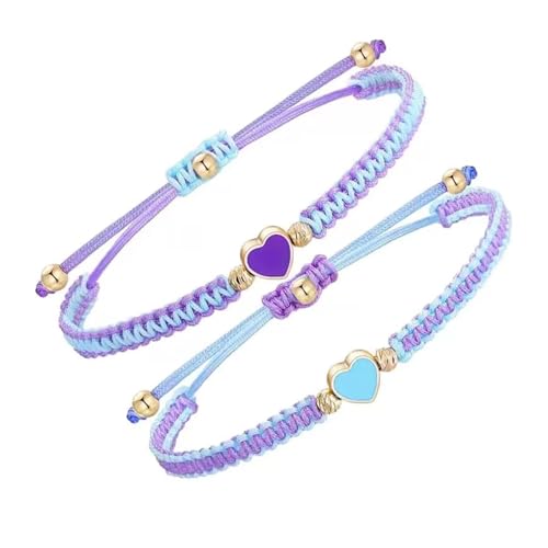 Image of TIutmivo Pack of 2 Heart Friendship Bracelets, Couples Bangle, Braided Rope Bracelet, Adjustable Friendship Bracelet, Bracelets for Couples and Best Friend, Eine Grösse, braided rope, No Gemstone