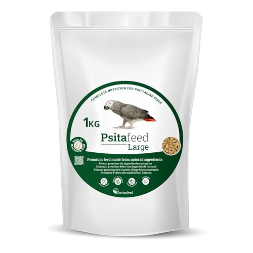 Psitafeed Large - Pienso con Proteína de Insecto para Loros y Cacatúas 1 kg con Manzana, Naranja y Pera - Fabricación y Cría Europea - Davianfeed