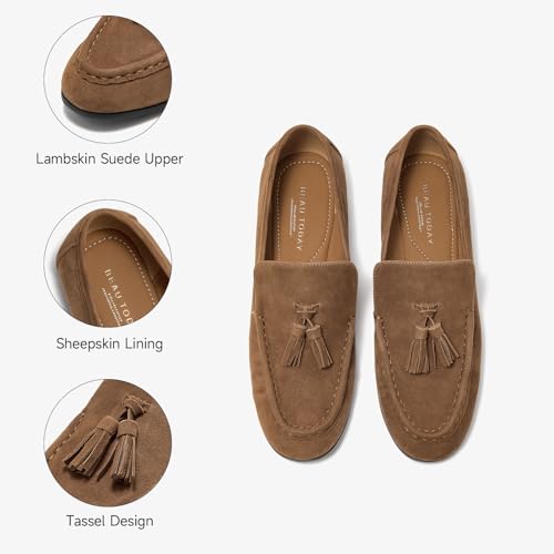 Image of BEAU TODAY Suede Tassel Loafers for Women, Slip On Flats Shoes Women Comfortable, Lightweight Ladies Loafers Shoes Dress Casual Business Driving Moccasins for Work