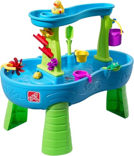 Step2 Rain Showers Splash Pond Water Table, Kids Water and Sand Activity Sensory Playset, Summer Outdoor Toys, 13 Piece Water Toy Accessories, For Toddlers 1.5+ Years Old, Blue & Green