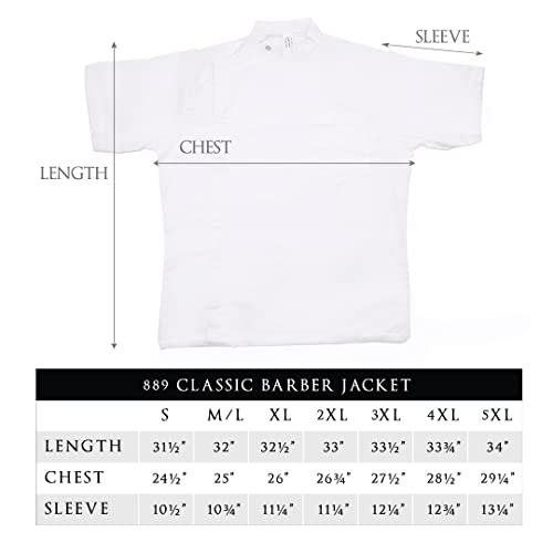Betty Dain Classic Barber Jacket, Barber Design, Band Collar, Shoulder Snaps, Single Chest Pocket, Concealed Side Zipper Closure, Soft Cotton/Polyester Blend, Machine Washable, White, Medium/Large3
