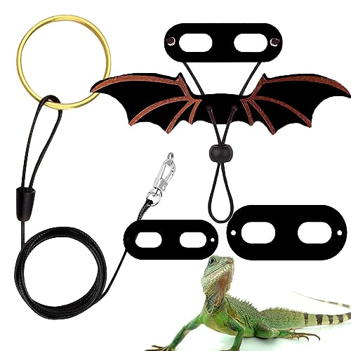 フトアゴヒゲトカゲハーネス - フトアゴヒゲトカゲのハーネスとリード | フトアゴヒゲトカゲ用リード調節可能なリード3本、ソフトレザー爬虫類リード、クールな羽付き、イグアナ、ヤモリ、カメレオン両生類用