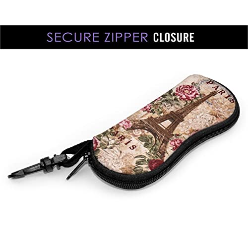 Sketvnhr Eiffel Tower Paris France Pink Rose Vintage Glasses Case Soft Portable Eyeglass Case With Belt Clip Zipper Travel Sunglasses Bag #TOP3