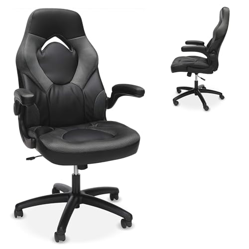 RESPAWN 3085 Ergonomic Gaming Chair for Adults, High Back Office Chair with Headrest and Flip Up Arms, Leather Racing Style Gaming Seat with Lumbar Support, Video Game Computer Desk Seat - Gray