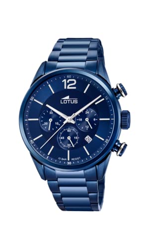 LOTUS Montre Homme Analogique Acier INOX 316L Bleu - Quartz - Chronographe - Calendrier - Verre Minéral Résistant - Étanche 10 ATM Casual 18680/1 Chrono
