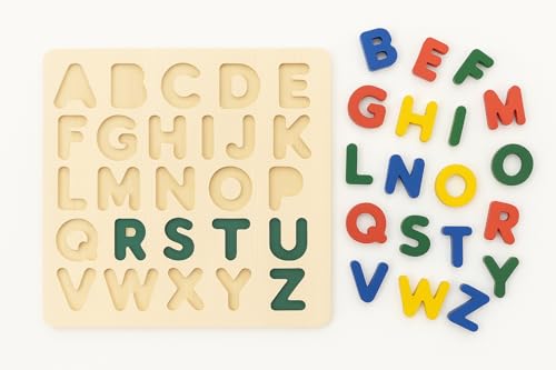 Image of Wooden Alphabet Puzzle Board A to Z | Educational Learning Toy for Kids | Uppercase Letter Recognition, Fine Motor Skills & Early Learning Montessori Toy for Toddlers & Preschoolers