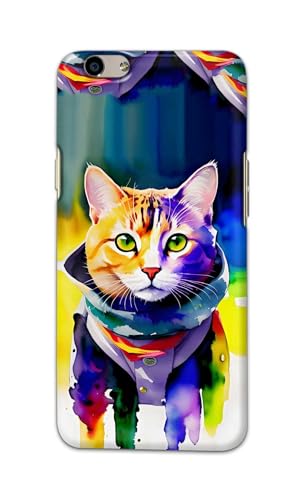 Image of Printed Hard Back Cover for Oppo F1s | Oppo A59 Back Cover (Coloured Cat) -190724(EA)