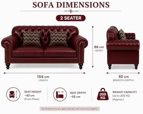 Image of Luxury Sofa Set Luxury Chesterfield Sofa in for Home Living Room & Office (Highback 2 Seater Maroon)