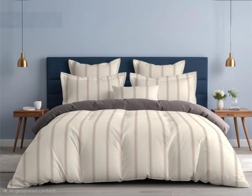 Image of Blue Strip Polycotton Fitted Bedsheet, King 72x78 (Calm) | 300 TC | All-Round Elastic Grip | Soft, Breathable & Colourfast | Wrinkle Resistant | Machine Washable