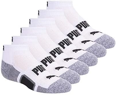 PUMA Kids' Big Boys' 6 Pack Low Cut Socks, White, 9-11