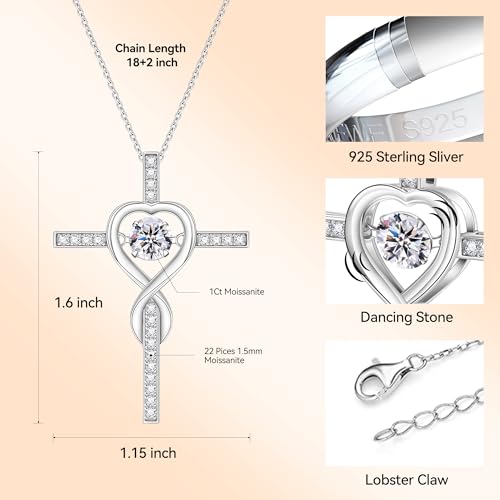 Moissanite Cross Necklace for Women,Floating Lab Diamond Crucifix Pendant Chain for Men,Religious Cross Jewelry S925 Sterling Silver Necklace Gifts for Valentine's Day Women3