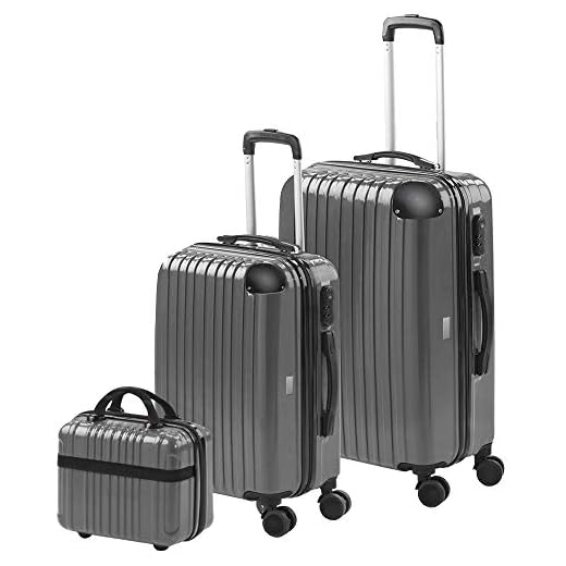 gridinlux | Juego 2 Maletas y Neceser | Set de Maletas de Viaje | Maleta Grande (65x39x24) Pequeña (55x33x21) Neceser | ABS | Rígidas, Resistentes y Duras | 4 Ruedas | Cómodas y Ligeras (Gris)