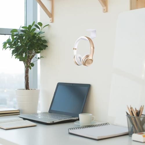 VICASKY 2 piezas soporte para auriculares acrílico blanco y gancho adhesivo para escritorio para almacenamiento y gestión de cables en oficina y hogar miniatura 6