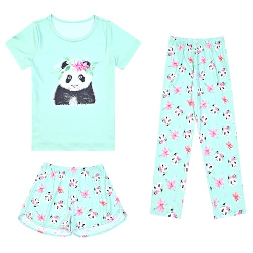 Image of Mirawise Girls 3 Pc Pajamas Sleepwear Cotton Pjs Clothes Set 4-13 Years