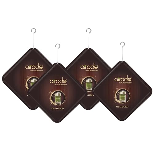 Image of Airodo Oud Gold Luxury Gel Air Freshener with Dual Technology For Living Room, Office, Car, Bathroom | Lasts up to 30 days | Easy to Use, Non-Spill & Long-Lasting| 10g (Pack of 4)