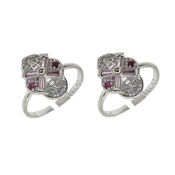 sahiba gems Pure Silver/Chandi Rich Look Antique Toe Rings/Chutki with Pink Stone Cz For Women Free Size ~ Pack in 2 Pieces-picture-10
