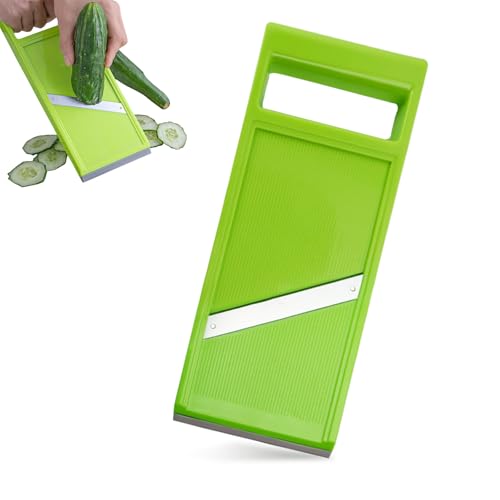 JIIJCAAC Mandoline Vegetable Slicer – Stainless Steel Food Slicer & Julienne Cutter, Handheld Potato & Onion Slicer, Cucumber Chopper, Kitchen Tools & Gadgets (Green)