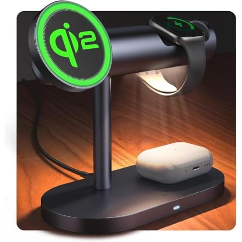 iVANKY 4 in 1 Qi2 Certified Wireless Charger Stand for iPhone 17e, Night Light for MagSafe Charging Station, 25W Charge for iPhone 17/16/15/14/13 Plus/Pro/Max,Apple iWatch, Airpods (with 33W