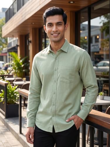Image of Men's Regular Fit 100% Cotton Solid Casual Shirt
