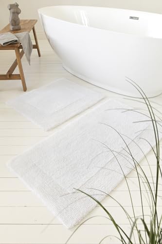 WECONhome Basics - Alfombra de baño de algodón de secado rápido, lavable, elegante para todos los baños, amplia selección de tamaños y colores - Finn (70 x 120 cm, blanco)