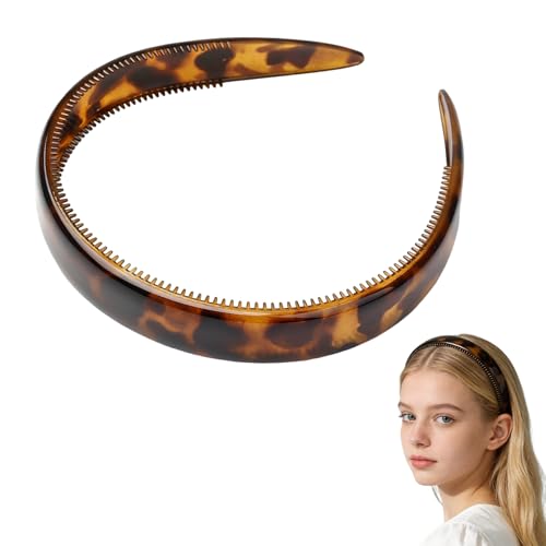 Image of Wide Tortoise Shell Headband with Teeth for Women, Thick Acetate Plastic Hair Band with Anti-Slip Teeth, Vintage Leopard Print Headband for Women’s Hair, No Slip Comfortable Without Constriction Head