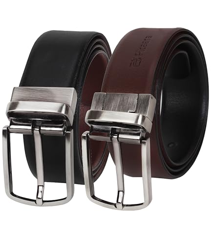 Pitaara Genuine Leather Reversible Belt For Men, Plain Pattern (Black/Brown)