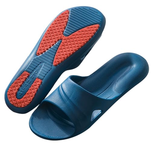 XUEMML Elderly Pregnant Women House Sandals Slippers, Men's Summer Non-Slip Mute Flat Bottom Bathroom Home Shower Shoes(Blue,43/44EU)