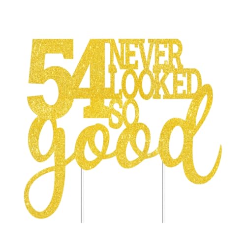 54 Never Looked So Good Cake Toppers Gold Glitter, Happy 54th Birthday Cake Decorations Cheers to 54 Years Party Decor, Fifty-four Year Old Theme Birthday Anniversary Party Supplies