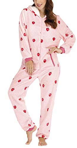 Preisvergleich Produktbild Orshoy Damen Jumpsuit Onesie Overall Einteiler Pyjama Schlafanzug Trainingsanzug Ganzkörperanzug Hausanzug Mit Kapuze & Reißverschluss Rosa Jumpsuit XL