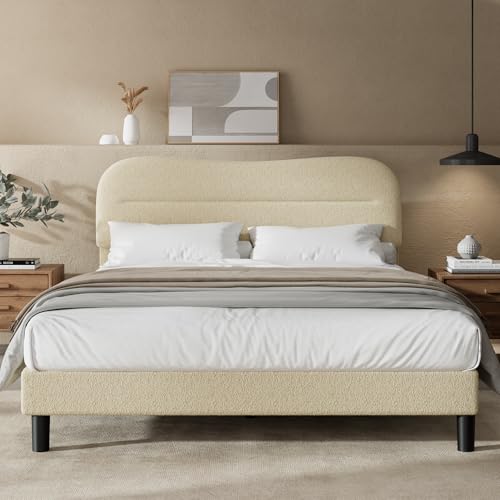 OURPIC Queen Size Bed Frame with Headboard, Upholstered Bed Frame