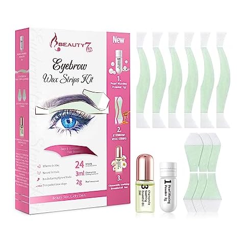 Beauty7 Hair Removal Kit, Eyebrow Wax Strips Kit Facial Wax Strips 24 Strips with Pearl Powder Essential Oil for Sensitive All Skin Types Women Cover
